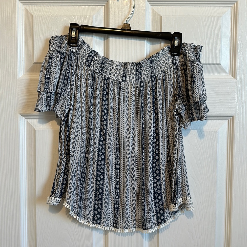 Rewind Blue and White Strapless Top (L)